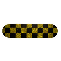 Glitter yellow and black checkered pattern skate board deck