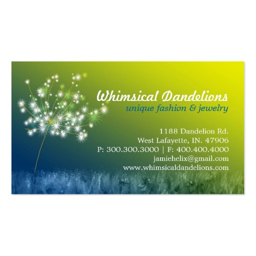 Glittering Dandelions Professional Business Cards (back side)