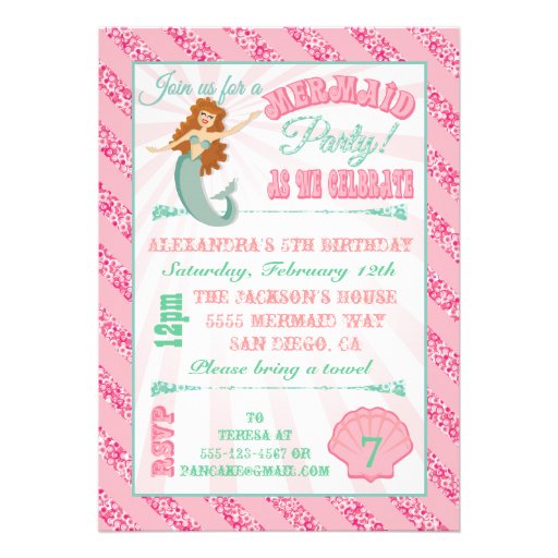 Glittering  Mermaid Birthday Party Invitation (front side)