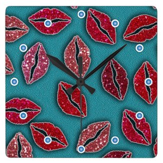 Glitters Pink Lips Glitters Red Lips Round Clock