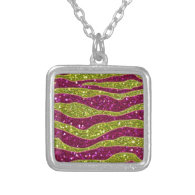 Glitters Yellow Pink Zebra Stripes Personalized Necklace