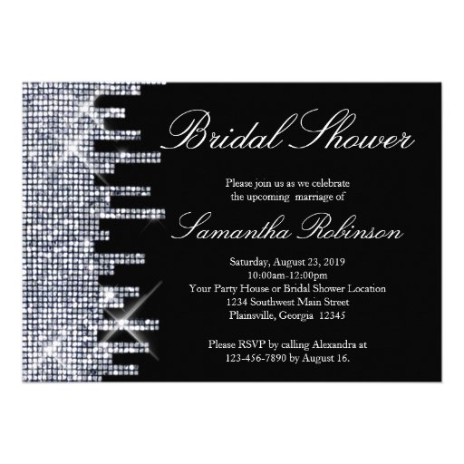 Glittery Black/Silver Glamour Bridal Shower Personalized Announcements