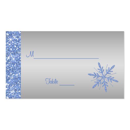 Glittery Blue and Silver Snowflakes Placecards Business Card Templates (front side)