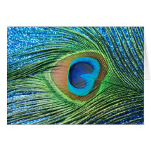 Glittery Blue Peacock Feather Still Life Greeting Card