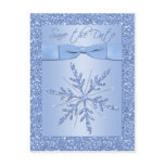 Glittery Blue Snowflake Save the Date Postcard