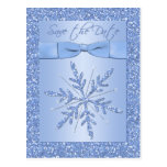 Glittery Blue Snowflake Save the Date Postcard