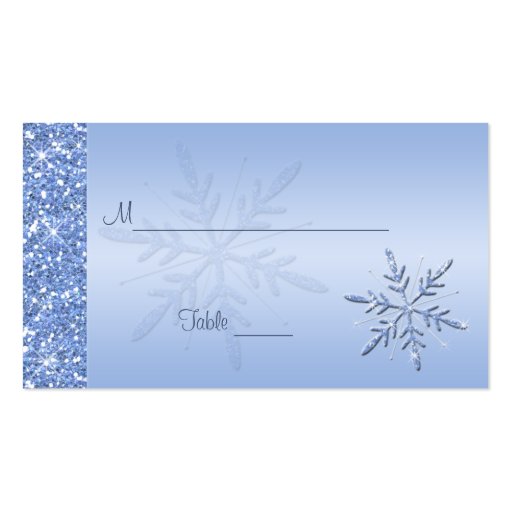 Glittery Blue Snowflakes Placecards Business Card Template (front side)