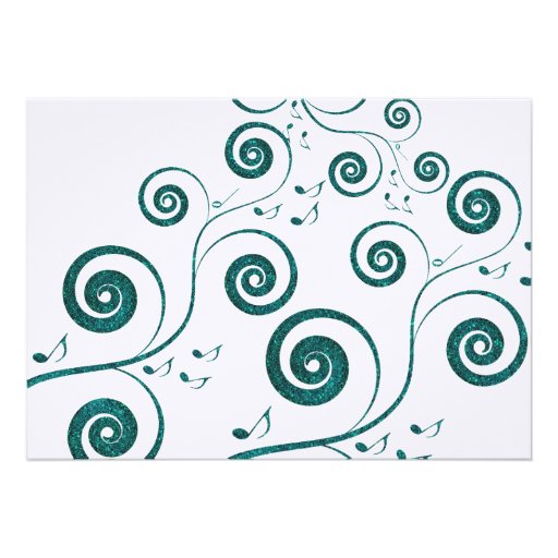 Glittery Blue Swirls Music Wedding Invitation
