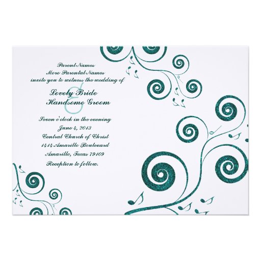 Glittery Blue Swirls Music Wedding Invitation