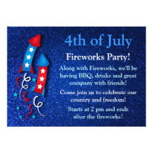 Glittery Fireworks Rocket 4th of July Invitations