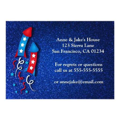 Glittery Fireworks Rocket 4th of July Invitations