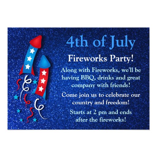 Glittery Fireworks Rocket 4th of July Invitations (front side)