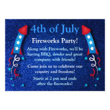 Glittery Fireworks Rocket July 4th Invitations 2