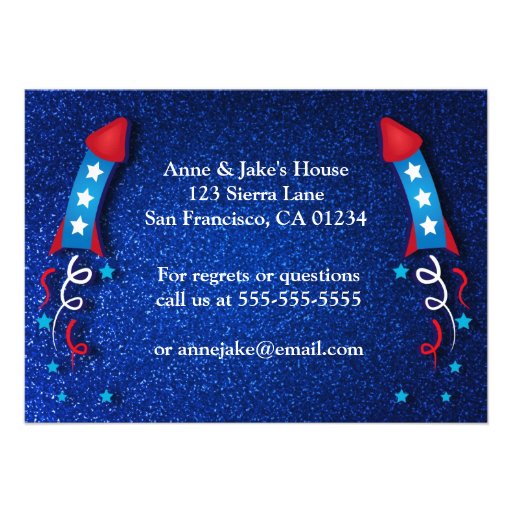 Glittery Fireworks Rocket July 4th Invitations 2