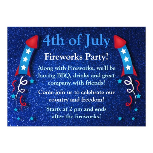 Glittery Fireworks Rocket July 4th Invitations 2
