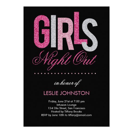 Glittery Girls Night Out / Bachelorette Party Cards (front side)