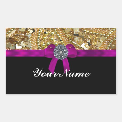 Glittery gold & black rectangular stickers