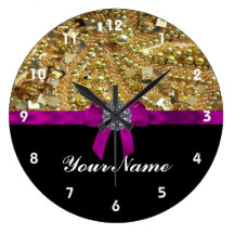Glittery gold & black round clocks