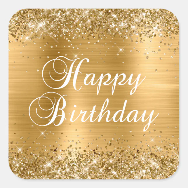 Glittery Gold Foil Happy Birthday Square Sticker Zazzle