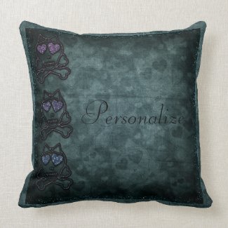Glittery Gothic Skulls Personalized Throw Pillow throwpillow