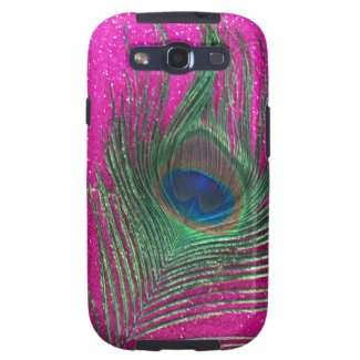 Glittery Pink Peacock Feather Galaxy SIII Case