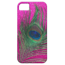 Glittery Pink Peacock Feather casemate cases