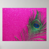 Glittery Pink Peacock Feather Print