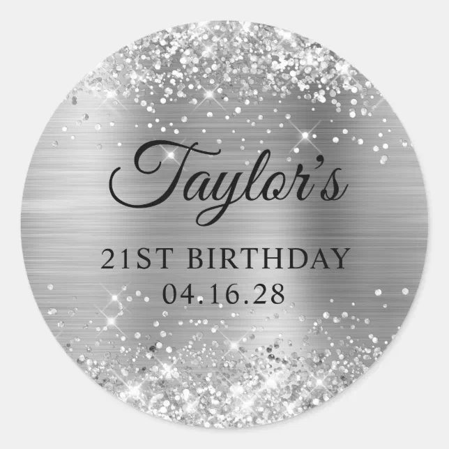 Glittery Silver Foil 21st Birthday Classic Round Sticker Zazzle