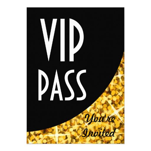 Glitz Gold" black curve "VIP Pass" invitation (front side)