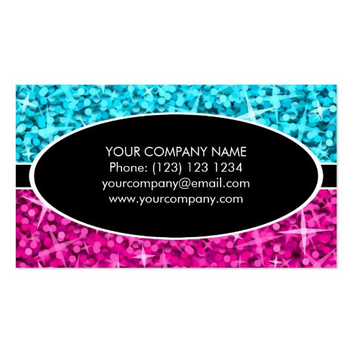 Glitz Mix Blue Pink black oval business card (back side)