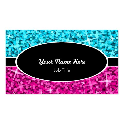 Glitz Mix Blue Pink black oval business card (front side)