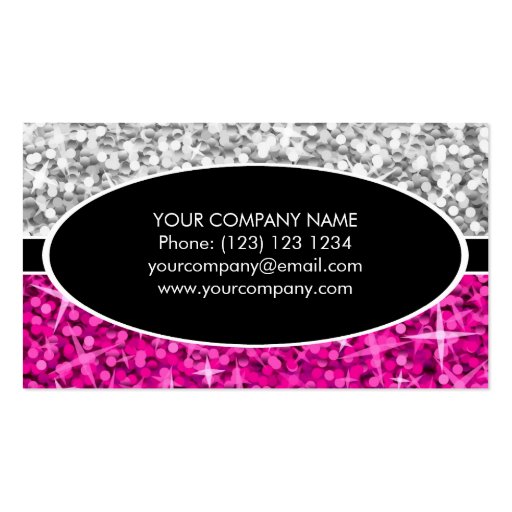 Glitz Mix "Silver" Pink black oval business card (back side)