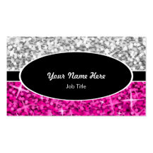 Glitz Mix "Silver" Pink black oval business card