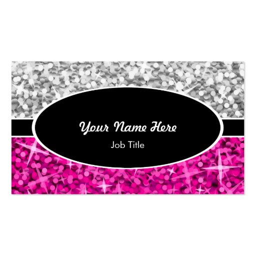 Glitz Mix "Silver" Pink black oval business card (front side)