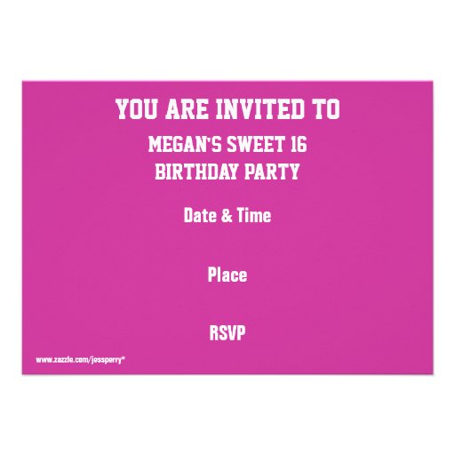 Glitz Pink 'Party!' invitation white text
