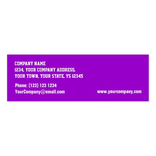 Glitz Purple 'VIP PASS' business card skinny (back side)