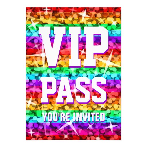 Glitz Rainbow Stripe 'VIP PASS' invitation