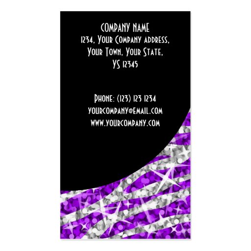 Glitz Zebra Purple Black Curve portrait Business Cards (back side)