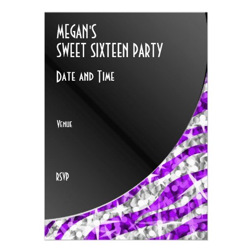 Glitz Zebra Purple curve "Sweet 16" invitation