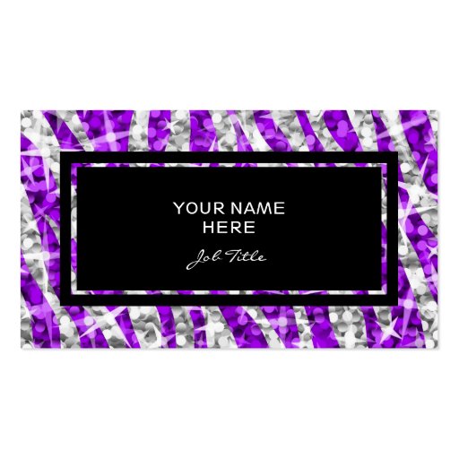 Glitz Zebra Purple rectangle business card black (front side)