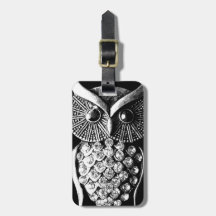 Glitzy Black Owl Design with Address Details Tag For Luggage