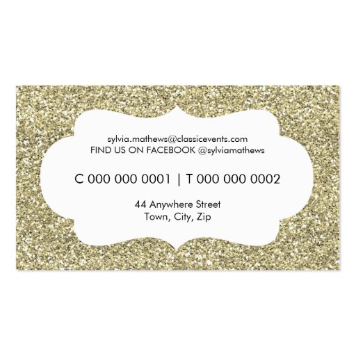 GLITZY BUSINESS CARD sparkly glitter pale gold (back side)