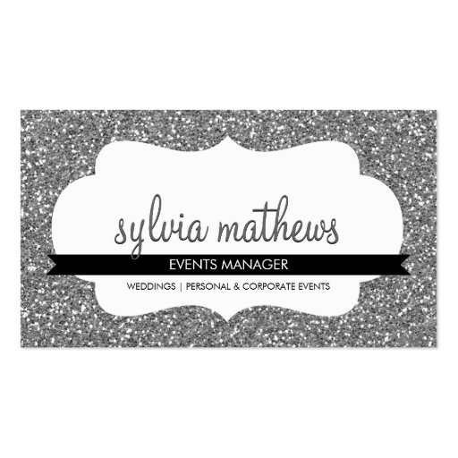 GLITZY BUSINESS CARD sparkly glitter silver (front side)