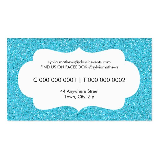 GLITZY BUSINESS CARD sparkly glitter turquoise (back side)