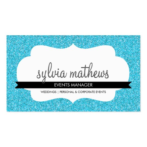 GLITZY BUSINESS CARD sparkly glitter turquoise (front side)