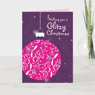 Glitzy Christmas sparkle bauble pink/purple card
