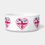 Glitzy Girly Union Jack Heart Dog Bowl pet bowls