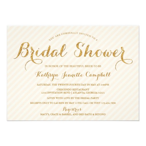 Glitzy Gold Glitter Bridal Shower Invite - Ivory