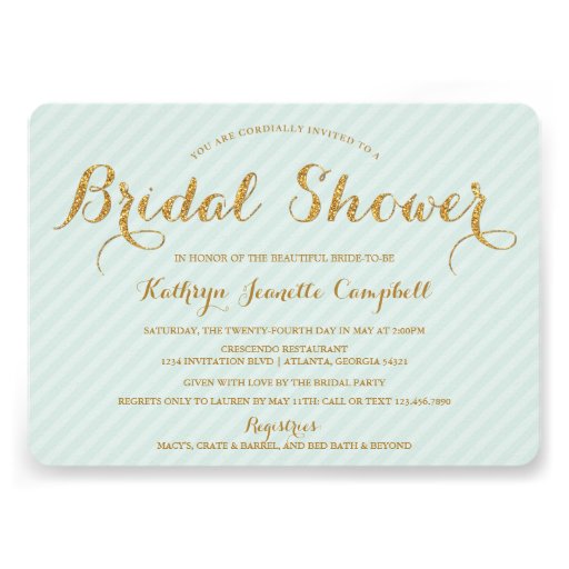 Glitzy Gold Glitter Bridal Shower Invite - Mint