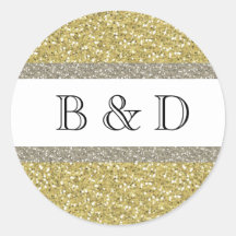 Glitzy Gold Silver Personalized Seal Round Stickers
